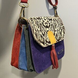 Suede Leather Multi Color Animal Print Crossbody Bag, Olivia, Soruka, NWT